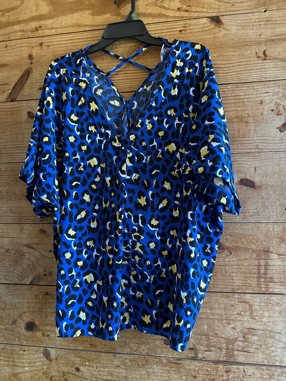 Umgee Animal Print Twist Back Strappy Blouse
